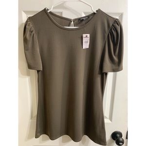 Olive Green Express Puffed Short Sleeve Top